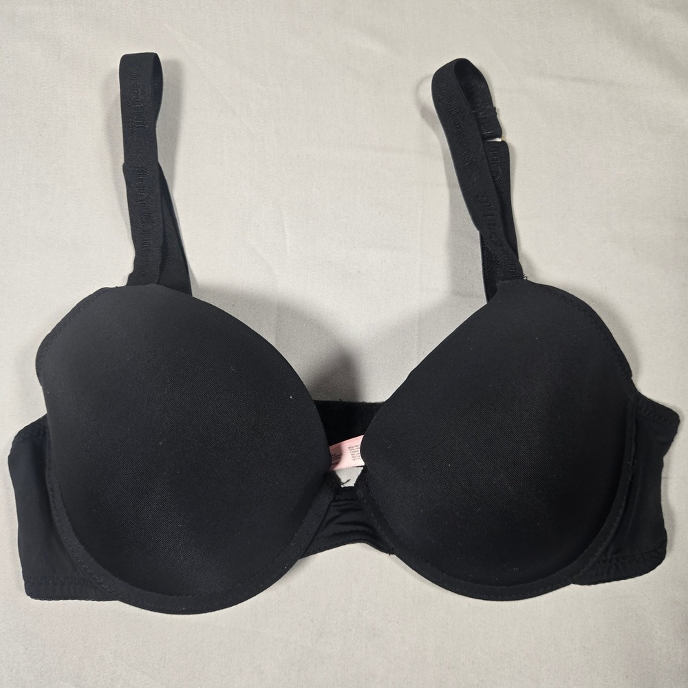Juicy Couture T-Shirt Padded Push-Up Bra Women 34C Black Logo Strap Intimate - Picture 1 of 5